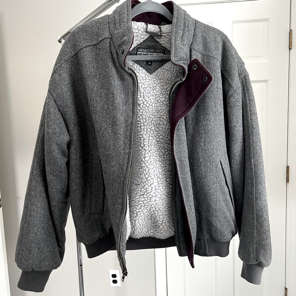 Vintage Members Only 10% Wool Grey Lined Bomber Jacket Size XL